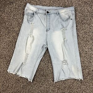 Unbranded Distressed Cotton Light Wash Denim Blue Jean Stretch Shorts Mens Sz 38